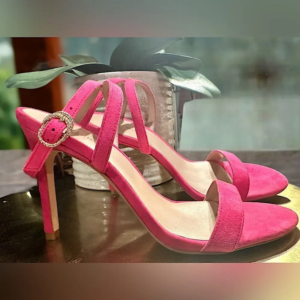Stuart Weitzman Crystal Buckle 95 Suede Sandal Heels Size 8.5